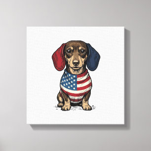 Impressão Em Tela Dachshund Patriótico Desenho Vetorial de Gravura V
