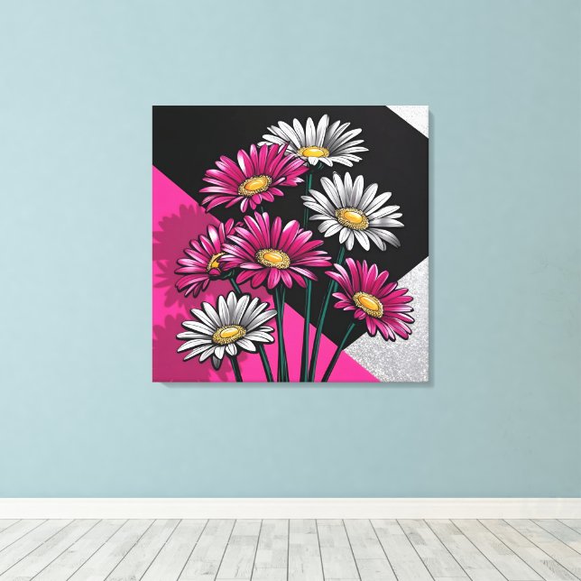 Impressão Em Tela Daisies in Pink and White  (Insitu(piso de madeira))