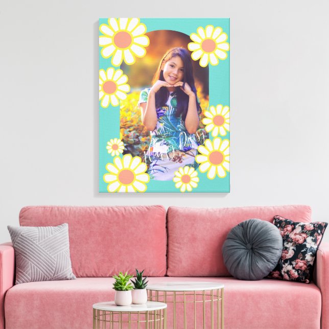 Impressão Em Tela Daisy Simple Teal Photo (Insitu(Sala de estar))