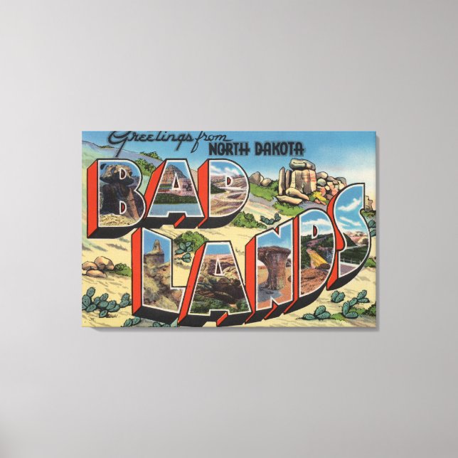 Impressão Em Tela Dakota do Norte - Badlands - Cenas em Larga Letra (Frente)
