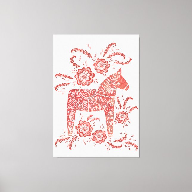 Impressão Em Tela Dala Horse Red and White FolArt (Frente)