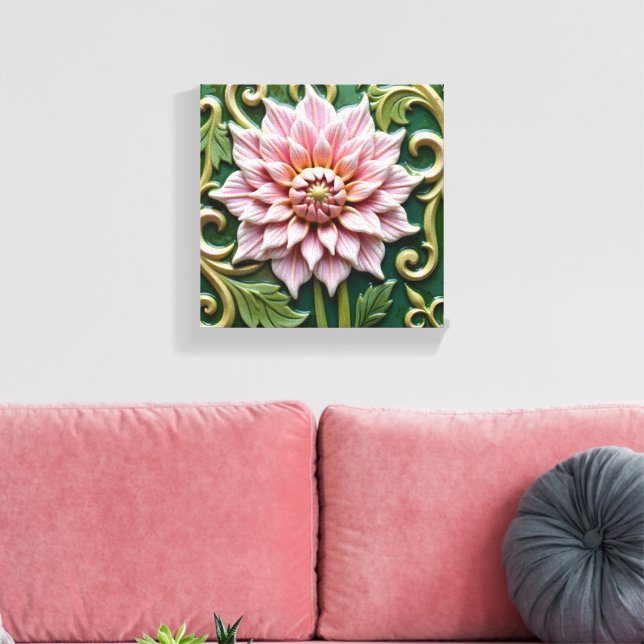 Impressão Em Tela Dália Rosa em Verde (Insitu(Sala de estar))