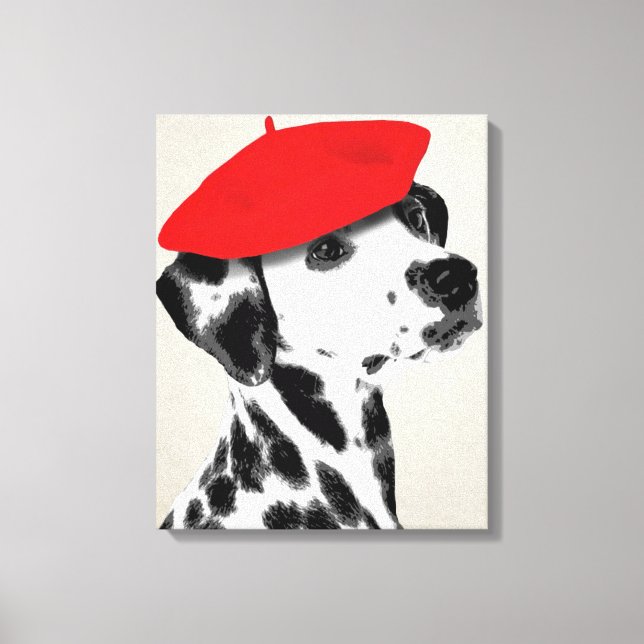 Impressão Em Tela Dalmaciano Com Berete Vermelho (Frente)