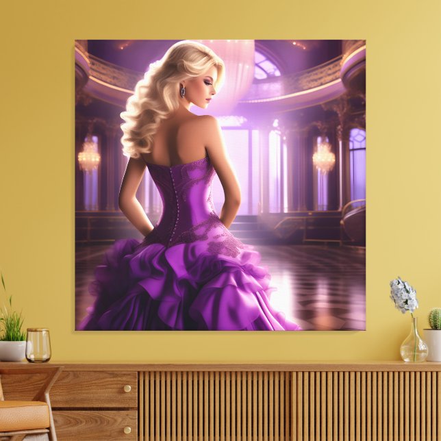 Impressão Em Tela Dama da Sala de Baile Roxa (Insitu(Sala de estar))
