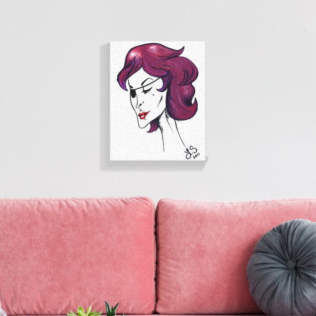 Impressão Em Tela Dama Pirata Violeta Mulher Cabelo Roxo Desenho Art (Insitu(Sala de estar))