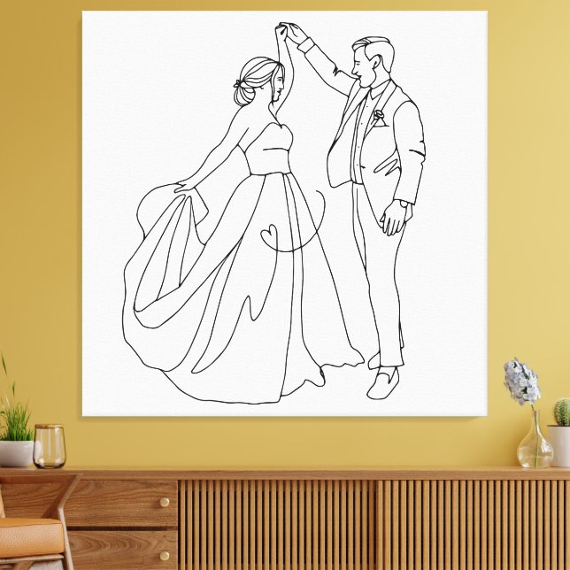 Impressão Em Tela Dança Eterna - Arte da Linha de Casamento Minimali (Insitu(Sala de estar))
