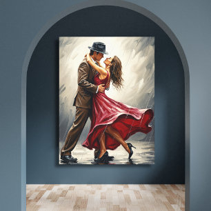 Impressão Em Tela Dança Romântica na Chuva 