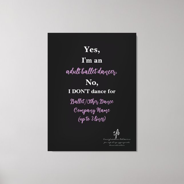 Impressão Em Tela Dançarino Adulto De Balé Pálido/Texto Branco Lg. (Frente)