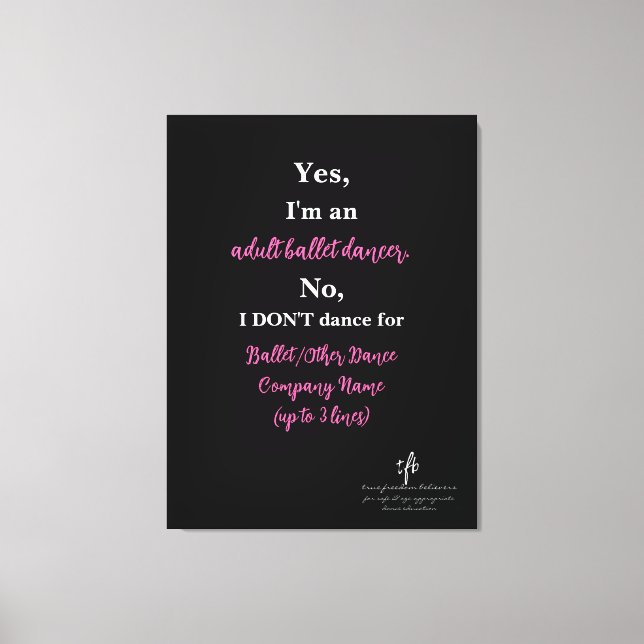 Impressão Em Tela Dançarino de Balé Adulto Rosa Quente/Texto Branco  (Frente)