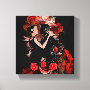 Impressão Em Tela Dançarinos românticos do tango no fractal vermelho