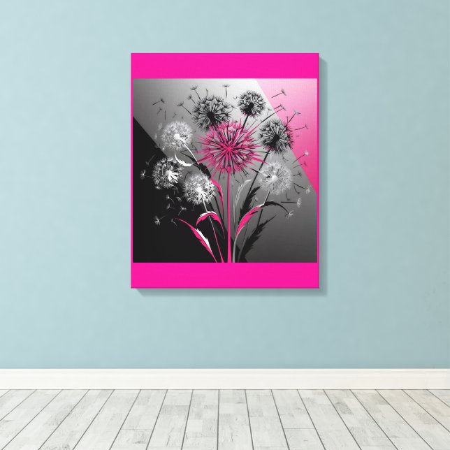Impressão Em Tela Dandelins Explodindo Rosa Preto Branco (Insitu(piso de madeira))