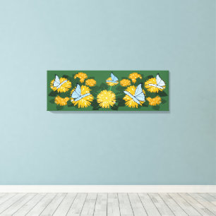 Impressão Em Tela Dandelion & Borboletas Estilizado Amarelo & Verde
