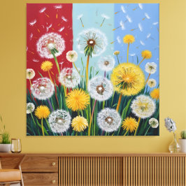 Impressão Em Tela Dandelions Amarelos e Brancos