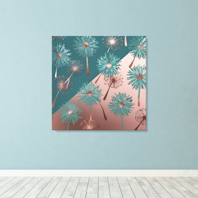 Impressão Em Tela Dandelions Turquesa e Cobre (Insitu(piso de madeira))