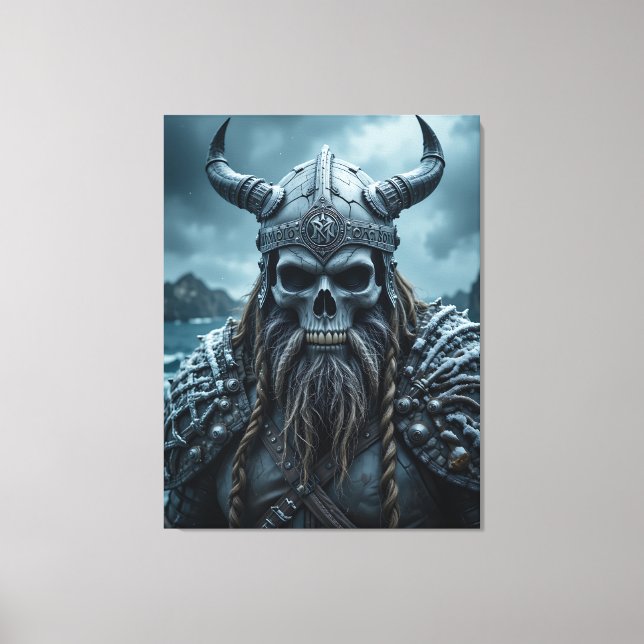 Impressão Em Tela Dark Fantasy Norse Viking Poster com HornedHelmet (Frente)