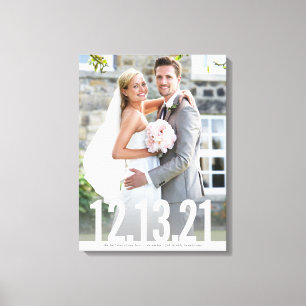 Impressão Em Tela DATA DA FOTO DO CASAMENTO memória tipo branco negr
