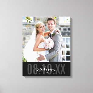 Impressão Em Tela DATA DE FOTO DE CASAMENTO tipo fofo monocromático