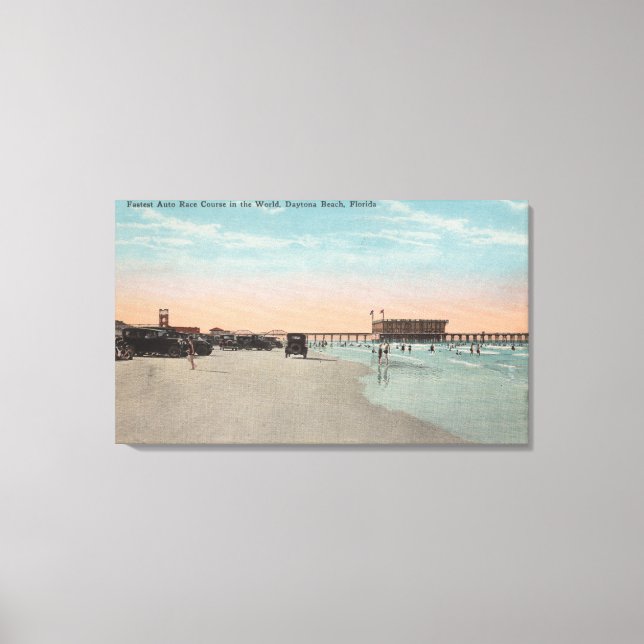 Impressão Em Tela Daytona, FL - Vista da praia com Carros & (Frente)