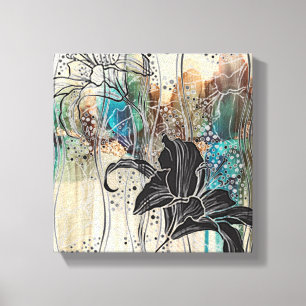 Impressão Em Tela "Dazzling Black Bloom" 10" x10"