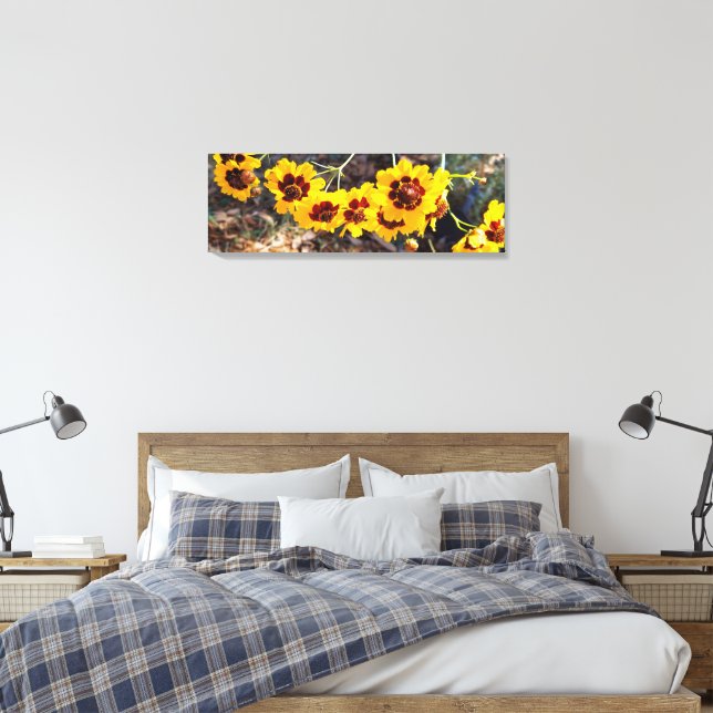 Impressão em Tela de Buquê Floral Dourado (Insitu(Quarto))