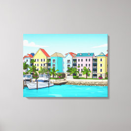 Impressão em tela de casas coloridas nas Bahamas