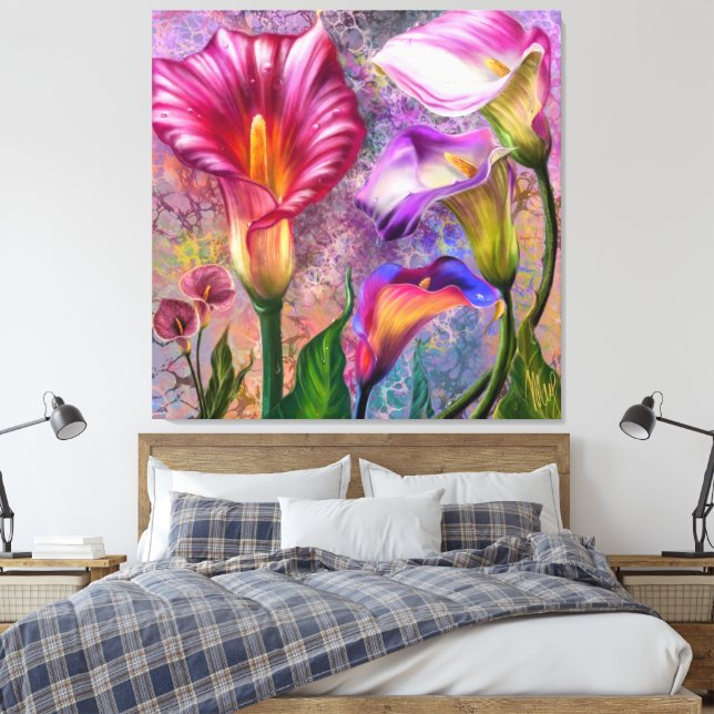 Impressão em Tela de Copos-de-Leite Coloridos (Insitu(Quarto))