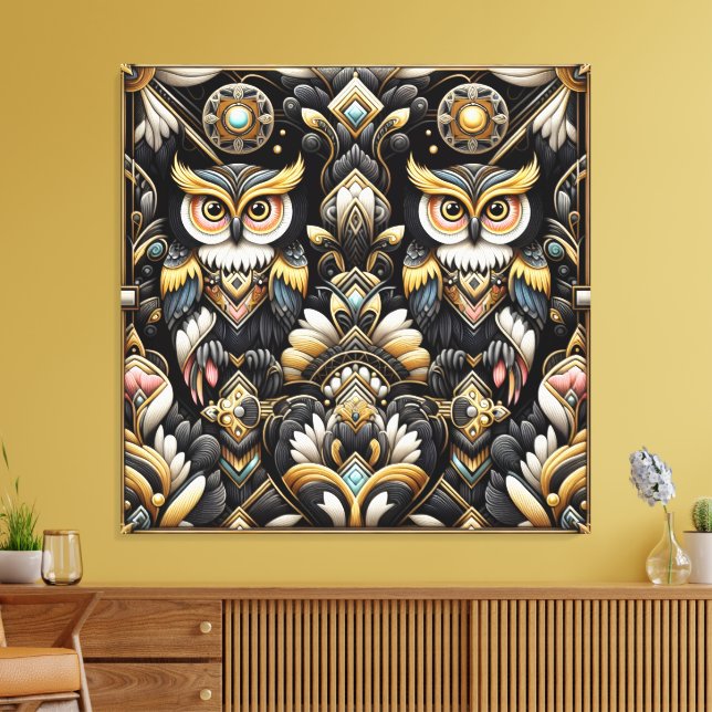 Impressão em Tela de Corujas Arco-íris Art Déco (Insitu(Sala de estar))
