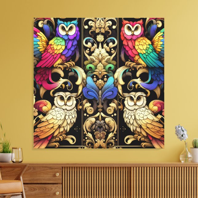 Impressão em tela de corujas em arco-íris Art Déco (Insitu(Sala de estar))