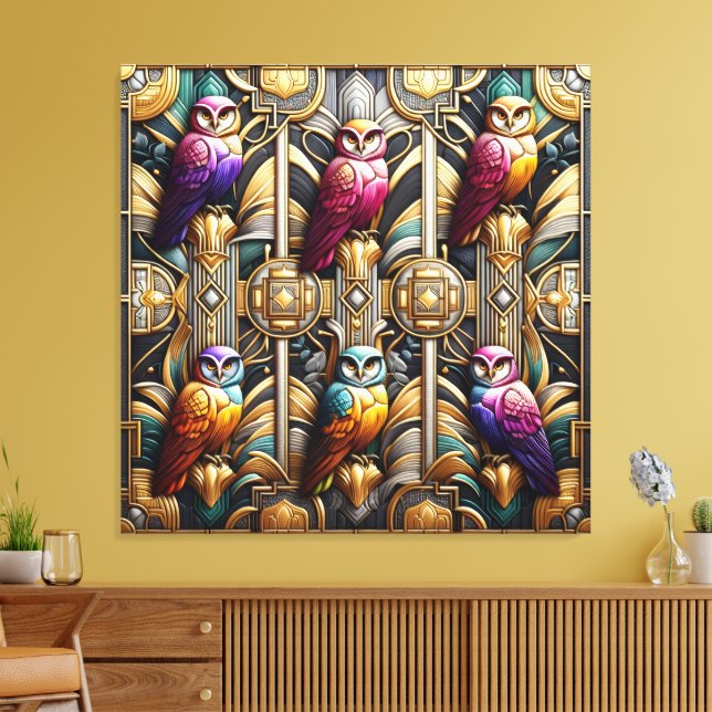 Impressão em tela de corujas em arco-íris Art Déco (Insitu(Sala de estar))