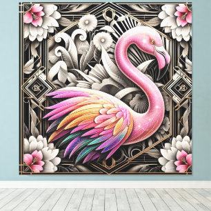 Impressão em tela de flamingo rosa Art Deco