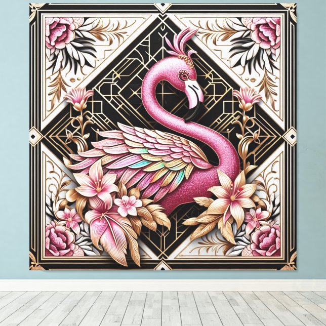 Impressão em tela de flamingo rosa Art Deco (Insitu(piso de madeira))