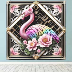 Impressão em tela de flamingo rosa Art Deco