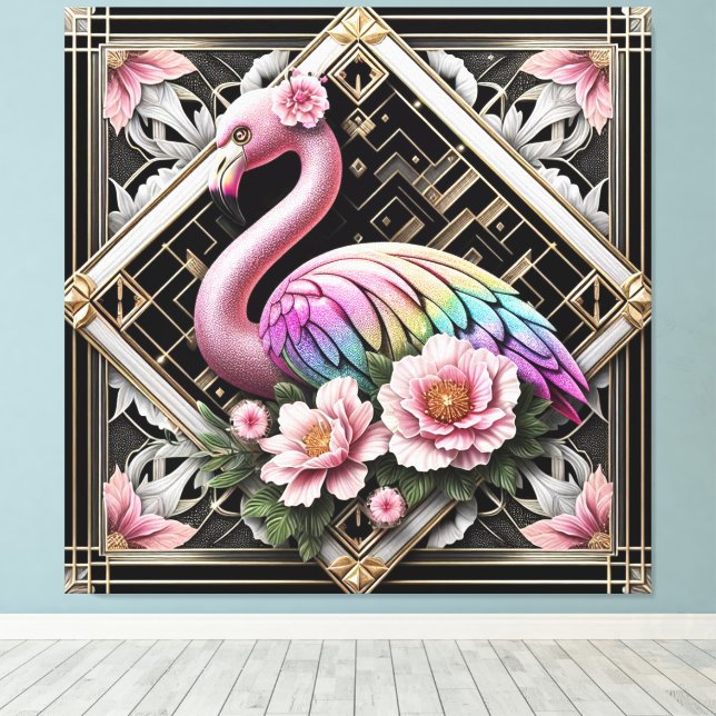 Impressão em tela de flamingo rosa Art Deco (Insitu(piso de madeira))