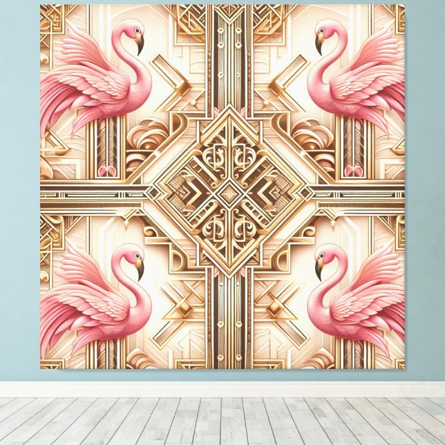Impressão em tela de flamingo rosa Art Deco (Insitu(piso de madeira))