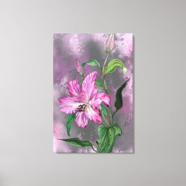 Impressão em Tela de Flores de Lírio Rosa Roxo (Frente)