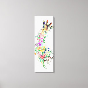 Impressão em Tela de Girafa com Buquê de Flores -