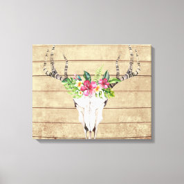 Impressão em Tela de Madeira Boho Crânio Tropical