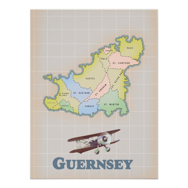 Impressão em tela de mapa antigo de Guernsey (Frente)