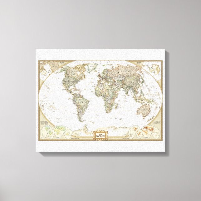 impressão em tela de mapa antigo do mundo (Frente)