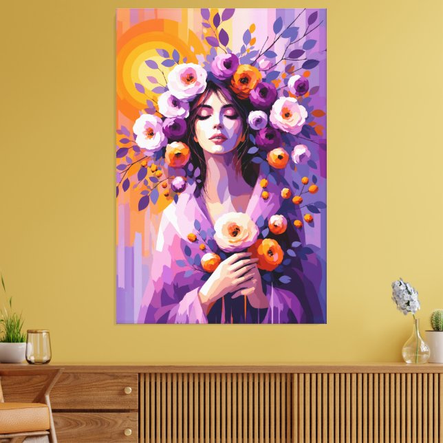 Impressão em Tela de Mulher Floral Boho (Insitu(Sala de estar))