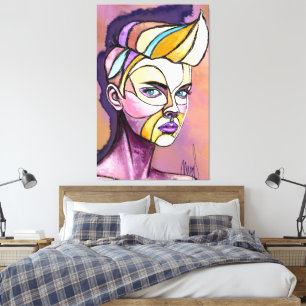 Impressão em Tela de Mulher Punk Colorida