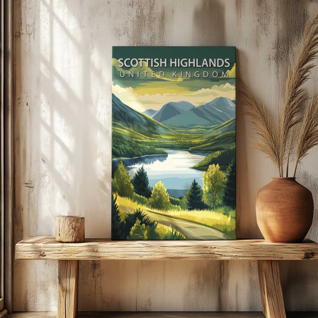 Impressão em Tela de Poster de Viagem das Terras A (Scottish Highlands Travel Poster Canvas Print Art by TinkPrints.)