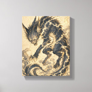 Impressão em tela de Raiju Gold Tail Arte Yokai Ja
