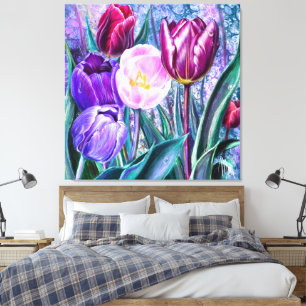 Impressão em Tela de Tulipas Coloridas