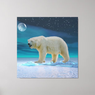 Impressão em Tela de Urso Polar ao Luar