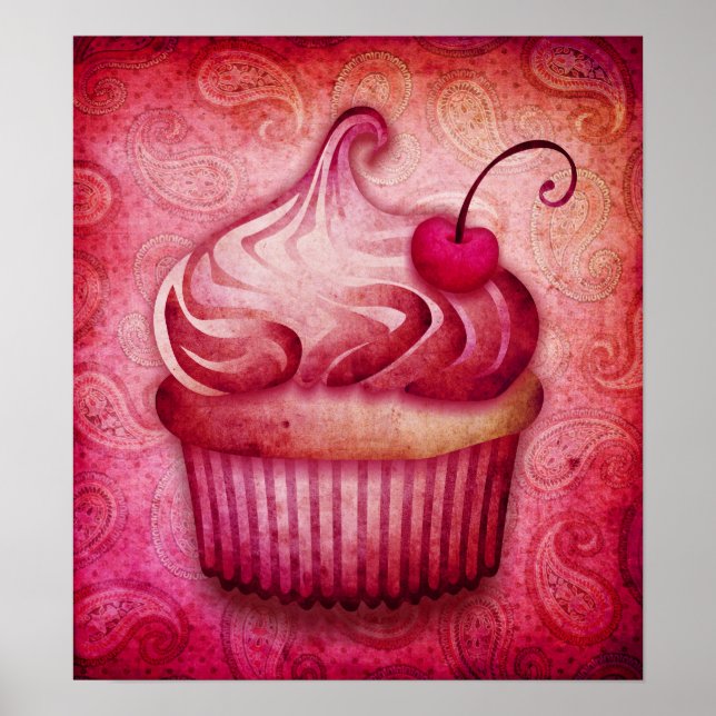 impressão em tela de xícara cupcake de paisley ros (Frente)