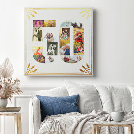 Impressão Em Tela Deco de Arte Dourada Branca Foto do 50º Aniversári