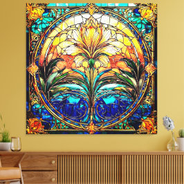 Impressão Em Tela Deco Nouveau de Arte Dourada e Azul