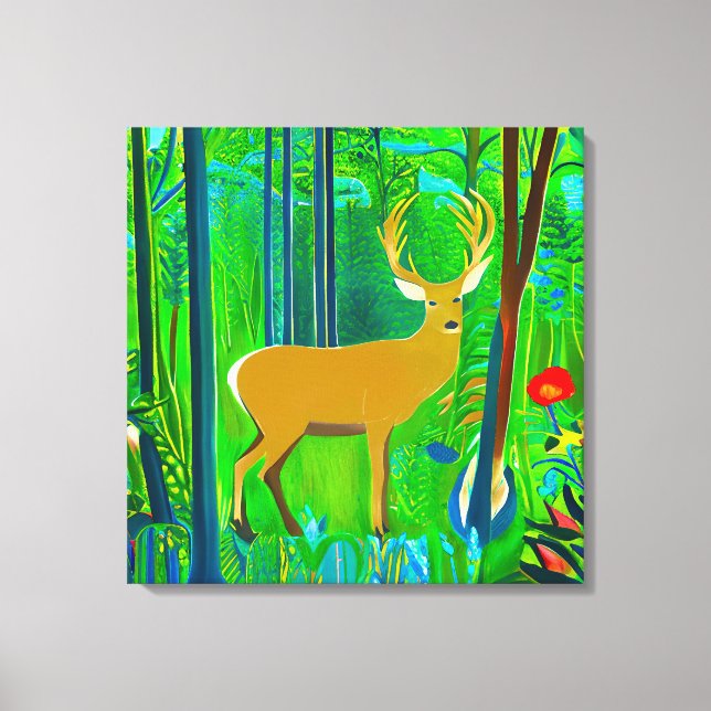 Impressão Em Tela Deer in a Fantasy Forest Setting (Frente)