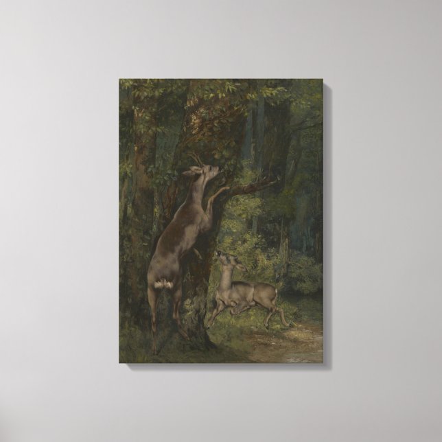 Impressão Em Tela Deer in the Forest (por Gustave Courbet) (Frente)